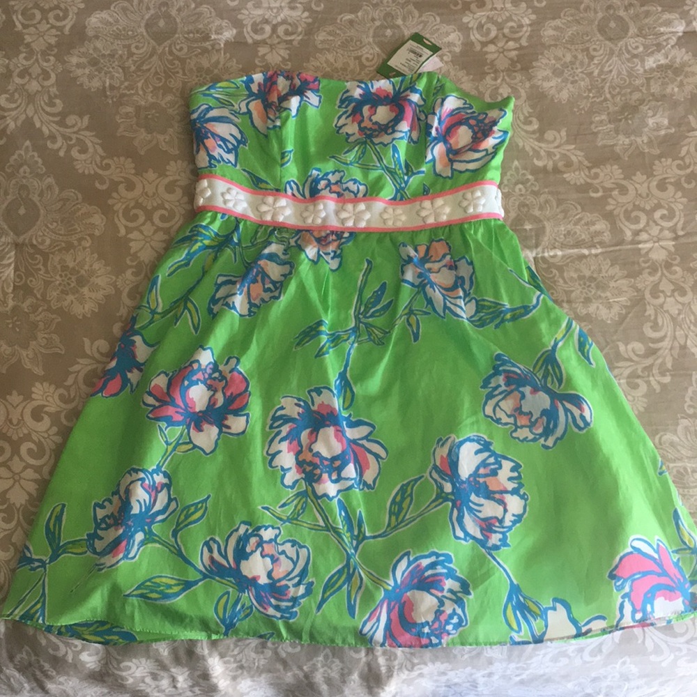 Lilly Pulitzer strapless green floral dress